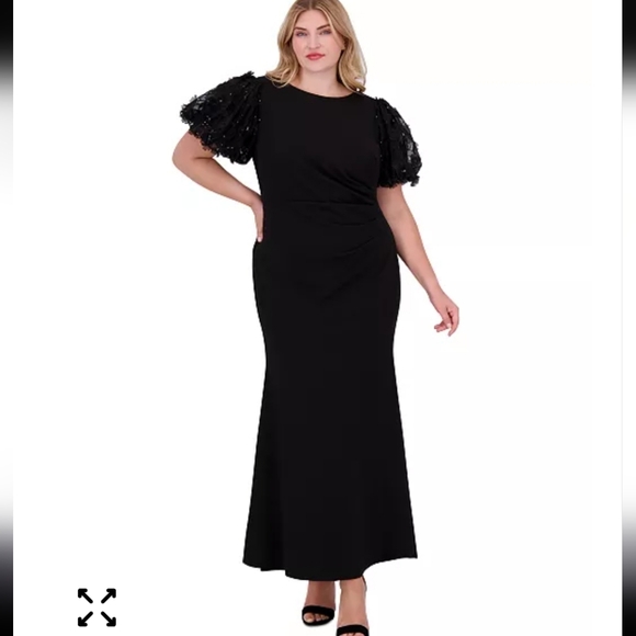 Eliza J Dresses & Skirts - $208 Eliza J Floral-Short-Sleeve Boat-Neck Pleated Gown Sz 20W Plus Black New